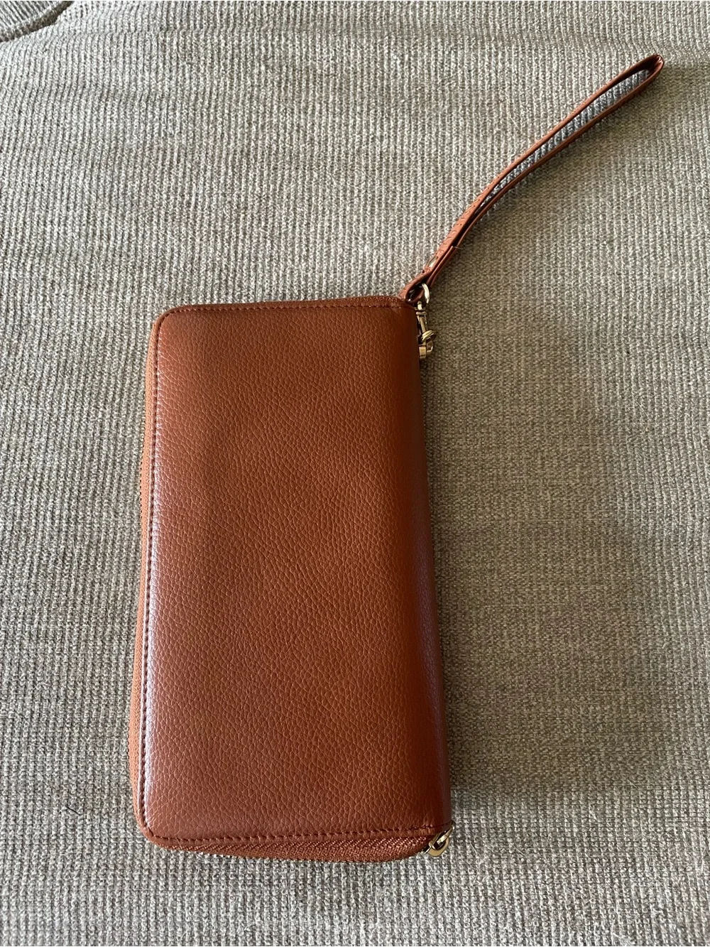 Cognac Faux Leather Zip-Around Continental Wristlet Wallet Fall Style